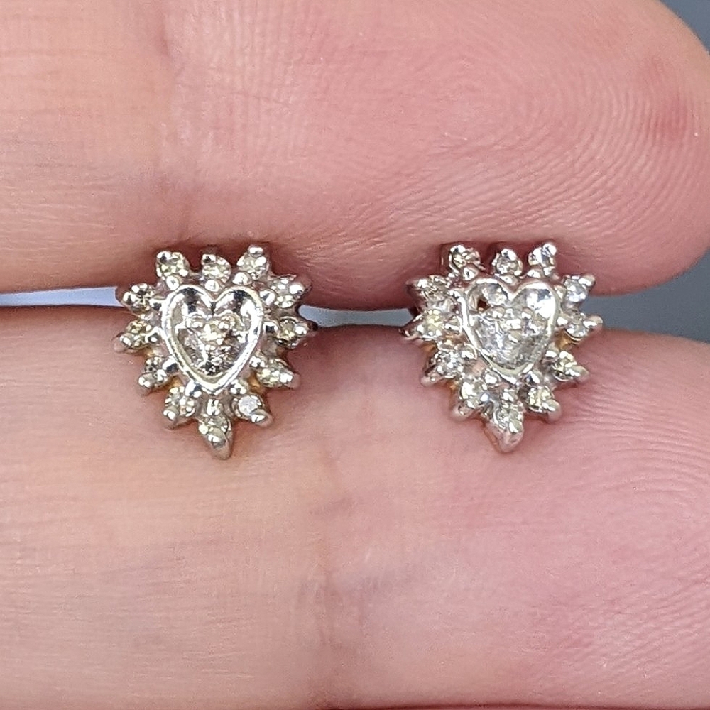 Antique 10K gold diamond cluster heart stud earrings